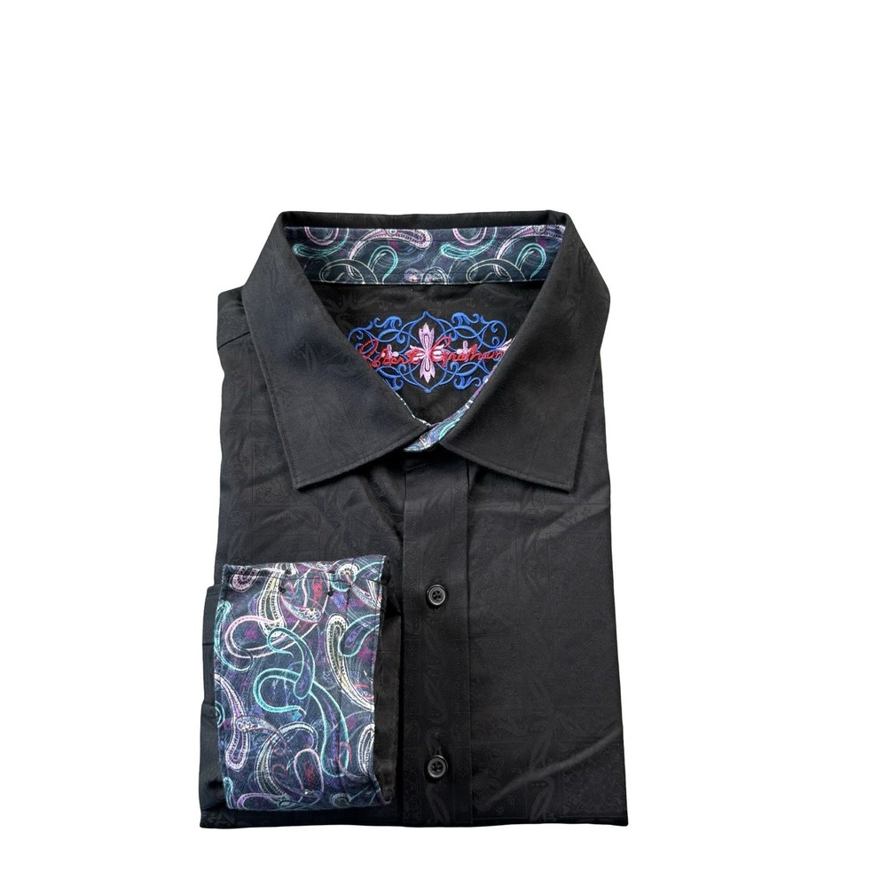 Robert Graham Black Embossed AOP Cotton Flip Cuff Button Front Shirt 3XL XXXL